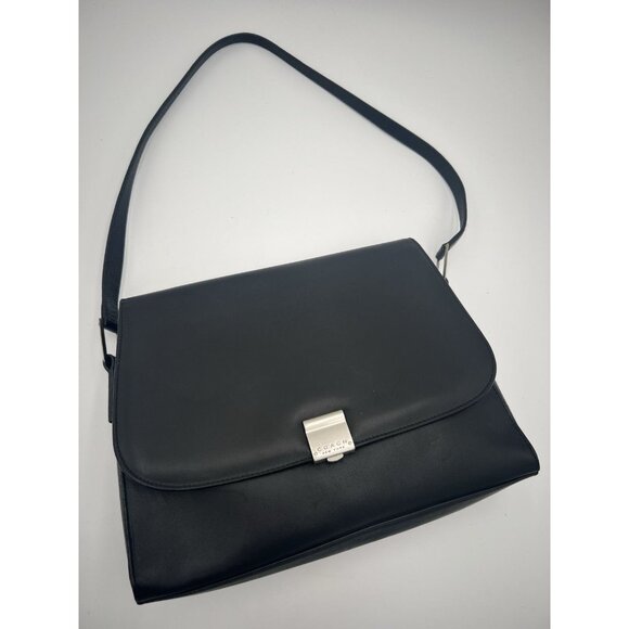 VTG Rare 90's Coach Bridle Flap Satchel Bag Purse E8E-6702 Made In Italy Black - Picture 2 of 15